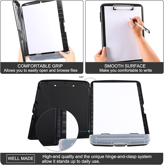 Clipboard with Storage, Large Capacity Nursing Clipboards with Low Profile Clip, Heavy Duty Plastic Storage Clipboard with Pen Holder, Side-Opening, Multifunctional Clipboard Case for Writing