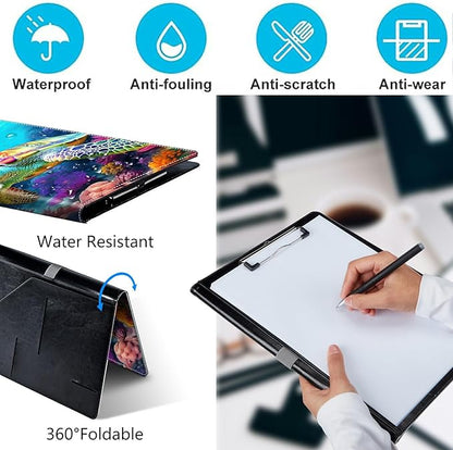 PU Leather Padfolio Clipboard Notepad with Pen Loop and Elastic Strap Interview/Resume Document Organizer for Business School Office,Turtle Corals