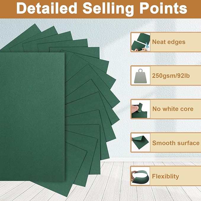 28 Sheets Dark Green Cardstock 8.5 x 11 Crafts Paper, 92lb Thick Christmas Green Card Stock Printer Paper for DIY Cards, Invitations, Thank You Cards, Birthday, Menus