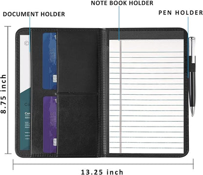 Lcjtop Padfolio Binder A5 Document Organizer with Refillable Lined Notepad, Junior Size Folder Portfolio for Men Women,Black