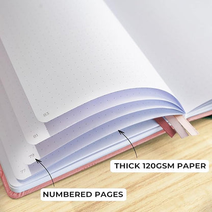 Clever Fox Dotted Journal 2.0 – Compact Planning and Sketching Dot Grid Notebook 120 GSM Thick, No-Bleed Paper – Planner with Pen Loop, Pocket, Ribbons, Stickers A5 - Rose Gold