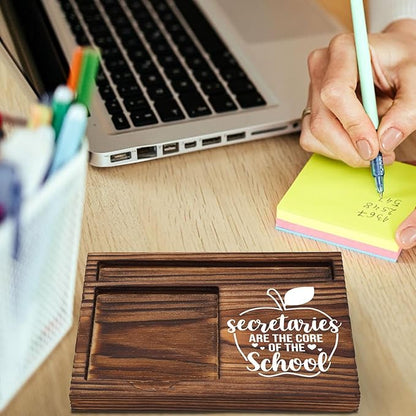 School Secretary Gifts Sticky Note Holder Wooden, Thank You Appreciation Gift for Secretary School Receptionist Assistant Front Office Crew, School Office Decor Desk Self-Stick Note Pad Holders TZP12