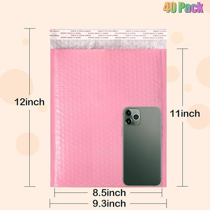 8.5x12 Inch Bubble Mailers 40 Pack, Self Seal Padded Envelopes for Small Business, Waterproof Shipping Bags, Light Pink