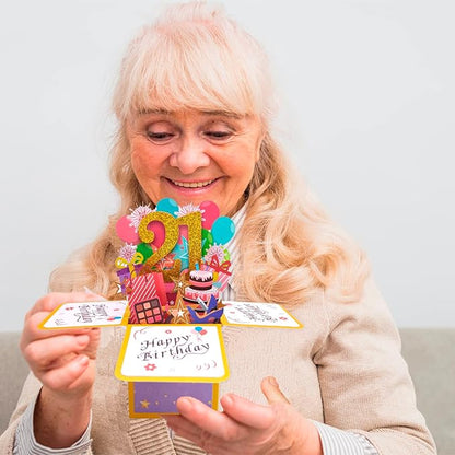 Asmallgf Shiny 21st Birthday Pop Up Card for Him Her, Beautiful Birthday Gifts for 21 Years Old Female Male, Sweet Twenty-one Bday 3D Card for Men Women, Unique 21 Birthday Gift Idea for Daughter Son