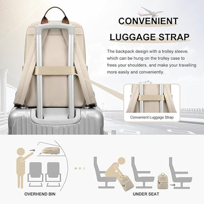 Laptop Backpack for Women Travel Work Commute Casual Daypack Backpack Purse Computer Bags Fit 14 Inch Notebook (Apricot)