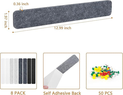 8 Packs Felt Pin Board Bar Strips Bulletin Board for Bedrooms Offices Home Wall Decoration, Notice Board Self Adhesive Cork Board with 50 Push Pins for Paste Notes, Photos, Schedules