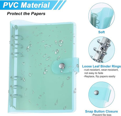 PATIKIL A6 Clear Binder Cover, Soft PVC Loose Leaf Binder Protector Refillable Notebook Shell with Snap Button Closure for DIY Meeting Notebook Folder, Blue