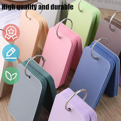 Koogel 600PCS Index Cards with Rings and Covers, 3.5 x 2.2 Inch Blank Index Cards 12 Colors Easy Flip Flash Card Study Note Card for School Learning Memory Recipe Cards