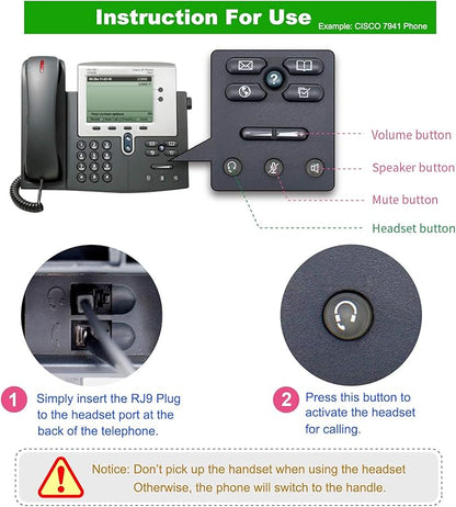 Volume and Mute Switch Headset Office Monaural Headset with Microphone RJ9 Plug for Cisco IP Phones 794X 796X 797X 69XX Series and 8811,8841,8851,8861,8941,8945,8961,9951,9971 etc