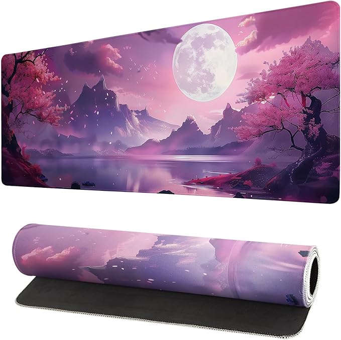 Gaming Mouse Pad Desk Pad,Extended Big Mouse Pad,31.5x11.8 Inch Long Computer Keyboard Mouse Mat Mousepad with 3mm Non-Slip Base and Stitched Edge for Gaming and Office… (Pink Canyon)