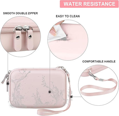 Hard Travel Case for Cabaro Mini Printer Sticker Thermal Printer, Bluetooth Portable Phone Printer Storage Holder Protection Case with Zipper Mesh Pocket fit Rolls Paper, Charging Cable, Pink