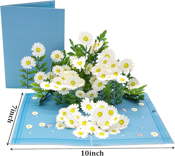 Daisy Flowers Pop Up Card, 3D Floral Greeting Card, Daisy Bouquet Thank You Cards for Mother’s Day, Thanksgiving Day, Birthday, Anniversary, Thinking Of You, Get Well Soon, All Occasions