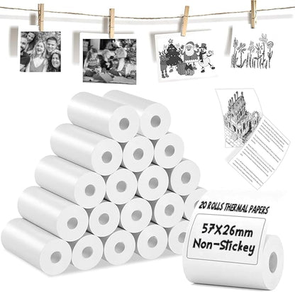 20 Rolls Thermal Paper, Glossy Thermal Printer Paper for Mini Portable Printer, 57mm X 4.5m, Diameter 26mm, Thermal Labels for Most Pocket Printer, Black Text, Suitable For Notes, List, Photos