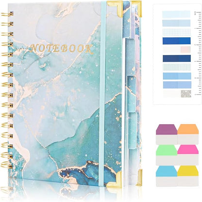 Spiral Notebooks for Work, 240 Pages Lined Spiral Journal Notebook, 5 Subject A5 College Ruled Journals for Writing, 8.6”x6.2''Journaling Notebooks for School Office Supplies (Blue Marble)