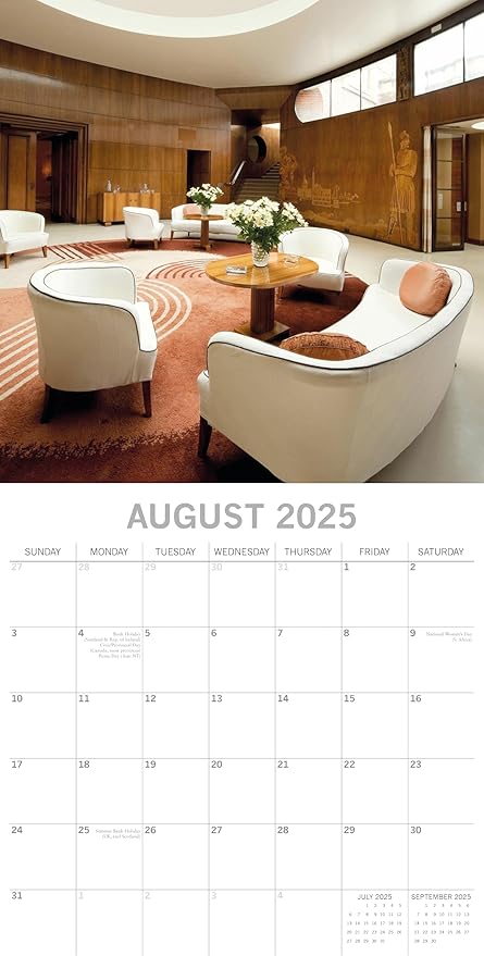 2025 Square Wall Calendar, Art Deco, 16-Month Arts & Antiques Theme with 180 Reminder Stickers (12x12 In)
