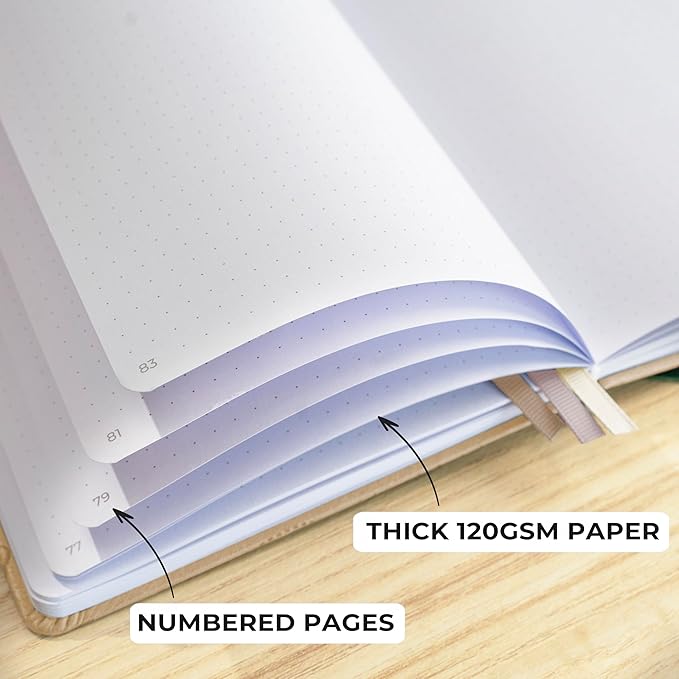 Clever Fox Dotted Journal 2.0 – Compact Planning and Sketching Dot Grid Notebook 120 GSM Thick, No-Bleed Paper – Planner with Pen Loop, Pocket, Ribbons, Stickers A5 - Pearl