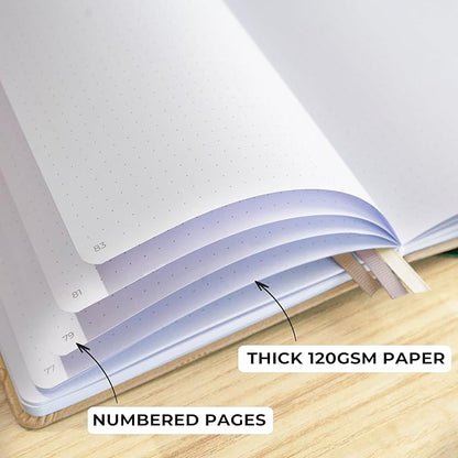 Clever Fox Dotted Journal 2.0 – Compact Planning and Sketching Dot Grid Notebook 120 GSM Thick, No-Bleed Paper – Planner with Pen Loop, Pocket, Ribbons, Stickers A5 - Pearl