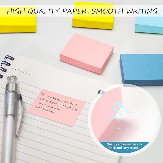 Sticky Notes 1.5x2 in, 24 Pads, Mini Self-Stick Note Pads, 8 Bright Colours, Perfect for Office, Home, School & Desk Accessories, 75 Sheets/Pads
