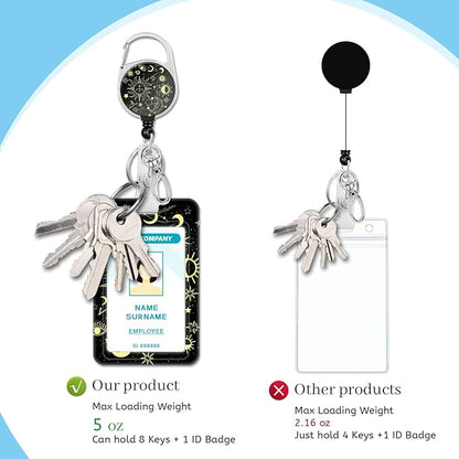 Lanyards for Id Badges, Sun Moon Badge Holder with Retractable Reel Clip, Work Name Tags Keychain Lanyard ID Card Protector Cover Case for Women Teacher Nurse Nursing Doctor Office