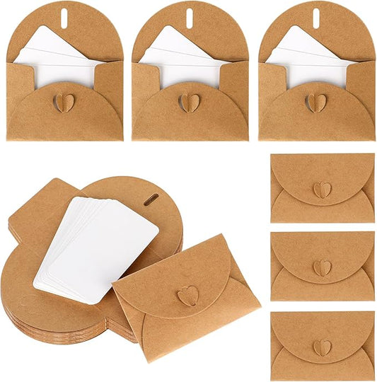 25PCS Mini Envelopes with 25 Blank Cards 4.1 x 2.8 inch Gift Card Holders Cute Tiny Envelopes with Heart Clasp for Gift Cards, Wedding Party Favors, Greeting Cards Mailing, Business Cards