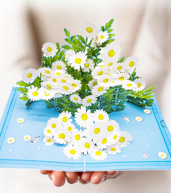Daisy Flowers Pop Up Card, 3D Floral Greeting Card, Daisy Bouquet Thank You Cards for Mother’s Day, Thanksgiving Day, Birthday, Anniversary, Thinking Of You, Get Well Soon, All Occasions