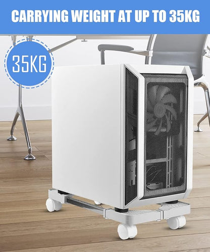 Computer Tower Stand, Adjustable Mobile CPU Stand with Rolling Caster Wheels, Premium PC Tower Stand Holder for Floor Carpet Gaming PC Case(White)
