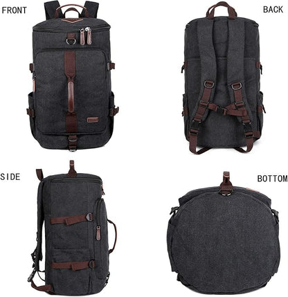 BAOSHA Canvas Weekender Travel Duffel Backpack Hybrid Hiking Rucksack Laptop Backpack for Outdoor Sports Gym HB-26(Black)