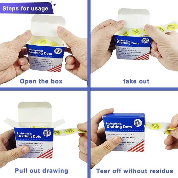 3 Pack Drafting Dots 7/8” Diameter, Low Tack, Easy Removal, Pre-Cut Drafting Tape Dots for Tracing, Drawing, Positioning, Roll of 500 Dots Per Box (White)