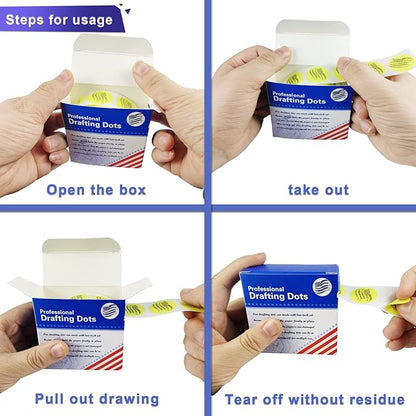 3 Pack Drafting Dots 7/8” Diameter, Low Tack, Easy Removal, Pre-Cut Drafting Tape Dots for Tracing, Drawing, Positioning, Roll of 500 Dots Per Box (White)