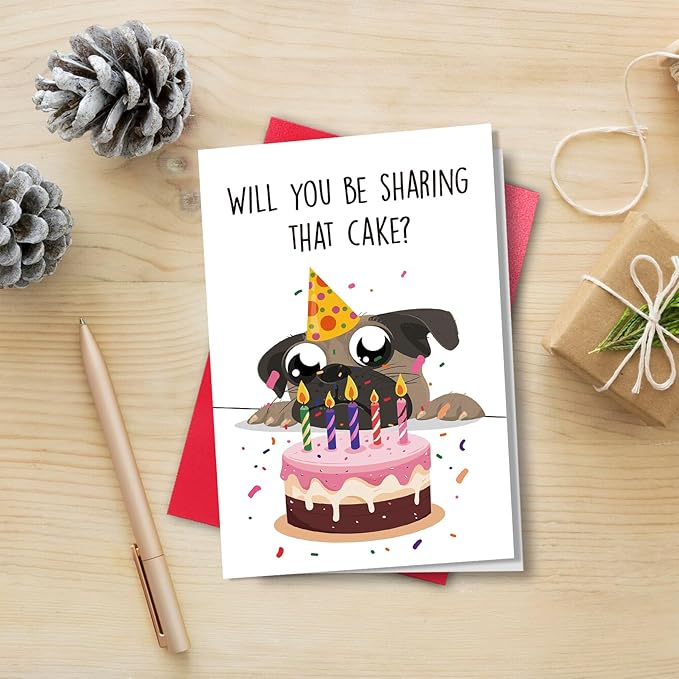 Dog Funny Birthday Card, Cute Birthday Card for Bog Dad Mom, Will You Be Sharing That Cake Card