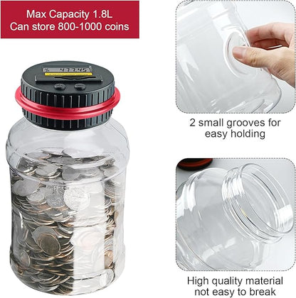 Coin Bank for Adults, QPEY Piggy Bank Coin Jar with LCD Counter Change Counter for Counting Money, Change Bank Designed for All US Coins (Red)