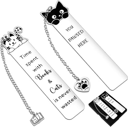 Cat Gifts for Women Men Funny Bookmarks Bulk Cat Head Bookmarks for Book Lovers Cat Lover Cute Metal Book Mark Set Birthday Gifts for Reader Coworker Friends Adults Cat Owner Lover Reading Accessories