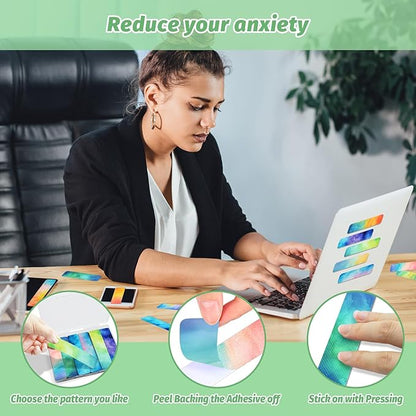 72 Pieces Anxiety Sensory Stickers with Storage Box - Calming Stickers 2 Textured Surface - Fidget Strips for Office & Classroom Desk Adult & Teen Stress (Watercolor)