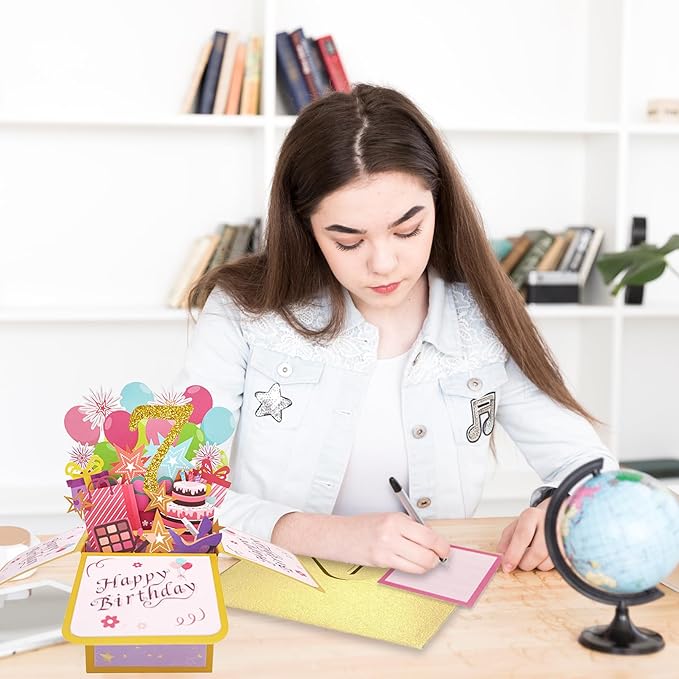 Asmallgf Happy 7th Birthday Pop Up Card for Daughter Niece, Funny 7 Years Old Birthday Gifts for Girl Boy, Sweet 7 Birthday Gift Ideas for Him Her