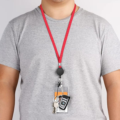 6 Pack Retractable Badge Lanyards and ID Badge Holder, Strap Lanyard with Swivel Metal Clasp for Badge Holders, Keychains, Offices, Staff, Students, Employees, Rosy