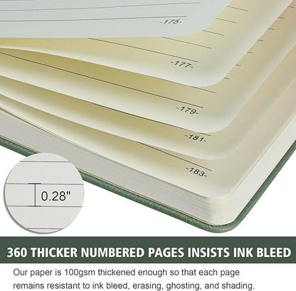 Lined Journal Notebook, 360 Numbered Pages(With page number), Thick Journal for Writing B5 College Ruled Notebook, 100gsm Lined Paper, Leather Hardcover, 9.8'' X 6.9''-Morandi Green