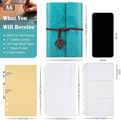 Leather Journals Notebooks with Blank Pages, Vintage Refillable Journal for Writing, Personal Travel Diary Art Sketchbook to Write in, Gifts for Women, Men, Teen Girls and Boys, 160 Pages A6 (Blue)