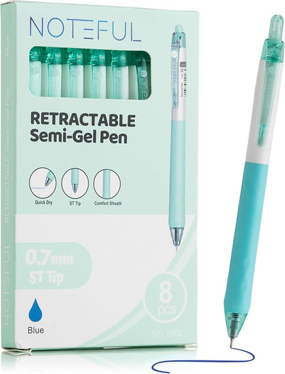 Retractable Semi Gel Pens Clicker, Fine Point 0.7 mm, Premium Comfort Grip for Smooth Writing Planner and School Supplies (Blue, 1 Count (Pack of 8))