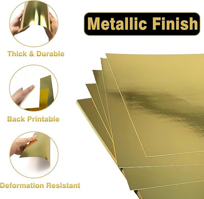 Gold Shimmer Metallic Cardstock Paper - 8.5" x 11" Metallic Paper Square, Golden Foil Mirror Board for Scrapbook, Card Making, Weddings & Birthdays Invitations (20 Sheets Pack, 250gsm)