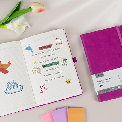 A5 Lined Journal Notebook - 100 GSM Thick Paper, Hardcover Journaling Notebook for Writing, Work, Travel, School, College Ruled Journal for Women Men, PU Leather Note Book, 5.5”x8.3”- Raspberry