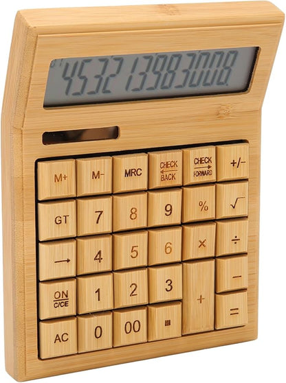 Zopsc Bamboo Calculator, Wooden Solar Calculators with 12 Bit Digital LCD Screen, Basic Standard Function Desk Calculators with 29 Big Buttons for Office Home School Store