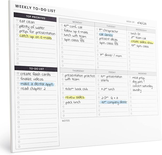 Weekly Planner Pad: To Do List Desk Notepad with Multiple Sections - 8.5x11" 52 Sheets - Undated Tear Off Notebook Calendar - Habit Planning Tracker, Task Goal Checklist Organizer - Agenda Plan Pad