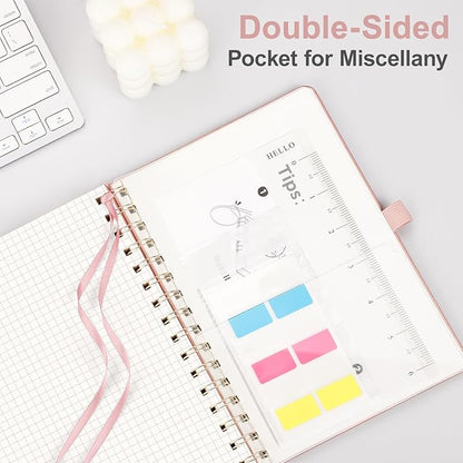 AHGXG Graph Paper Notebook - Spiral Notebook Hardcover Leather Journal 140 Pages, A5 Grid Paper Notebook 5.7" x 8.3", 100 gsm Thick Paper, for School Writing Graphing Engineering, Rose Gold