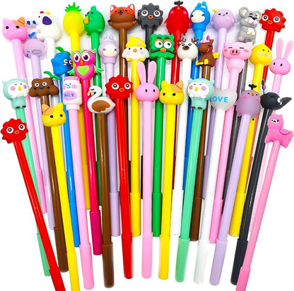 30Pcs Cute Cartoon Gel Black Ink Pens,Random Kawaii Writing Pens,Assorted Styles Pens for School Office Home Student Kids Present