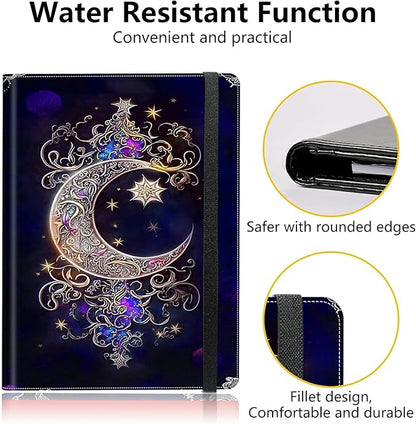 PU Leather Padfolio Clipboard Notepad with Pen Loop and Elastic Strap Interview/Resume Document Organizer for Business School Office,Moon Star Galaxy Floral