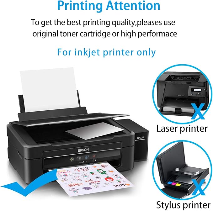 Printable Vinyl Sticker Paper for Inkjet Printer - 8.5 x 11 Inches 15 Sheets Translucent Premium Waterproof Sticker Paper - Dries Quickly and Holds Ink Beautifully