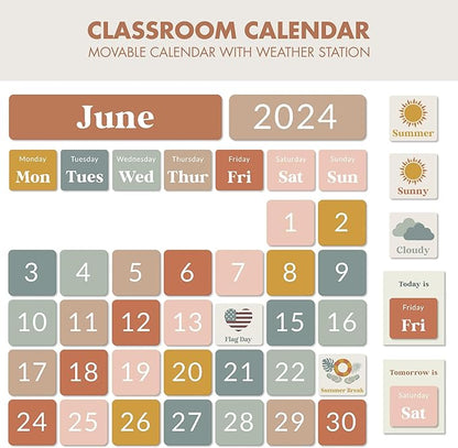 The Ultimate Classroom Calendar Pocket Chart for Kids - Beautiful Calendar with Educational Cards for Easy Learning - Fun Boho Classroom/Teacher Must Have Supplies That Fits Nicely w/Any School Decor