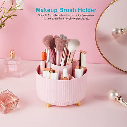 360 Degree Rotating Desk Pen Pencil Holder, 5 Slots Pencil Organizer Desk Organizers and Accessories, Cute Pen Holder for Desk, Pen Organizer Storage for Office School Home Pink