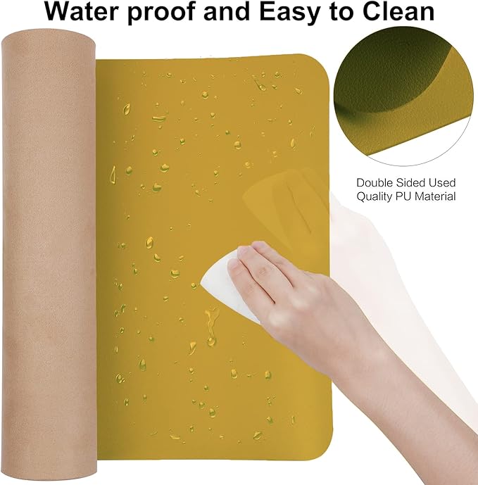 Boutilon Leather Desk Pad 24" x 14", Office Desk Mat, Waterproof PU Leather, Non-Slip, Yellow