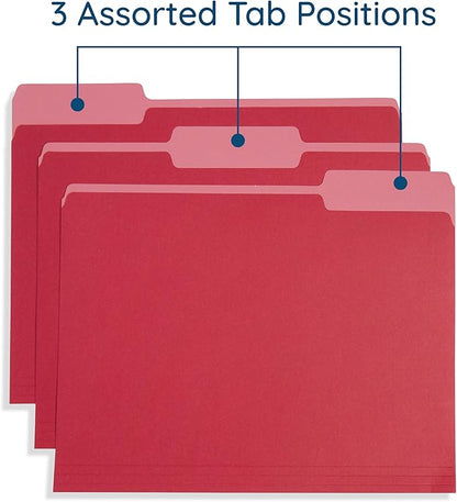 100 Blue Summit Supplies Red File Folders - Two-Tone Red Folders Letter Size with 1/3 Cut Tabs, Durable 11pt Paper, Holds Letter Size Documents, Red Folders Bulk